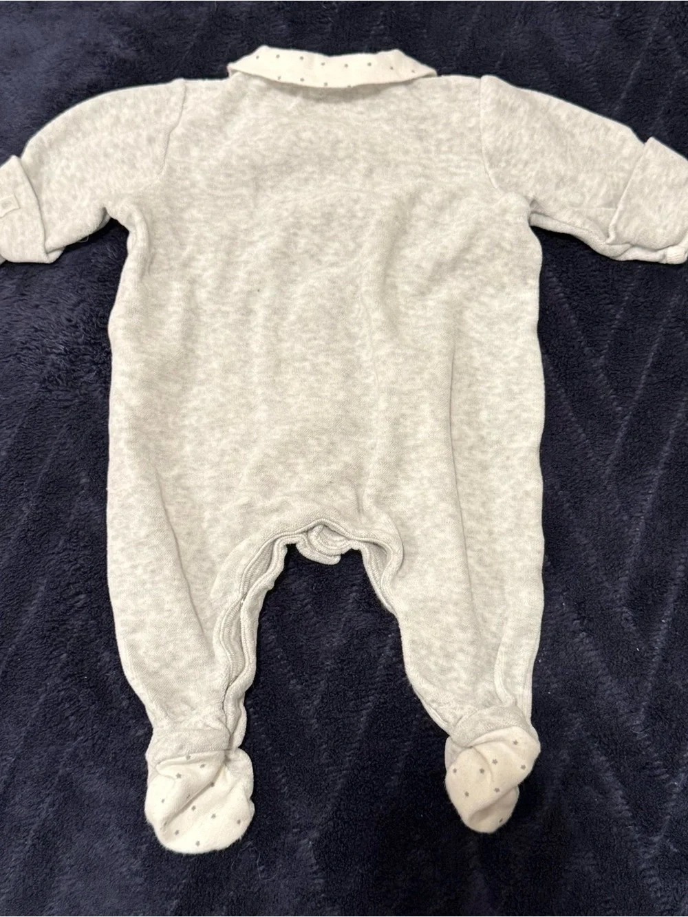 Neutral Petit Bateau Gray Baby One-Piece Footed Romper Peter Pan Collar NB 0-3m